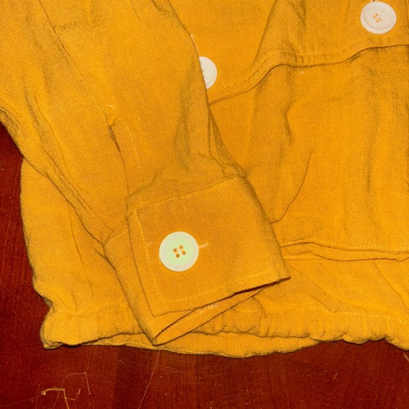 DÈLUC Yellow Button‎ Up Crop Jacket XS Drawstring Lightweight Cotton Blend - Picture 7 of 13